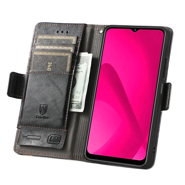 Série Caseneo 002 Para Samsung Galaxy A06 Stand Stand Stand Splicing PU Couro Campa - Preto