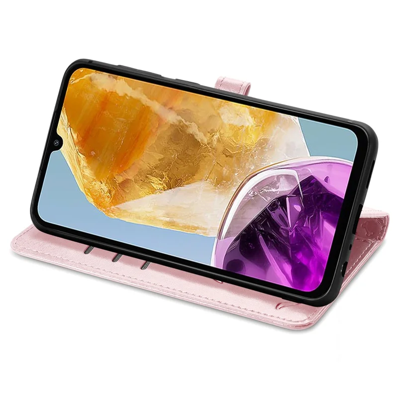 For Samsung Galaxy A06 4G Leather Wallet Case Flip Phone Cover with Cute Cat Dog Pattern - Rose Gold