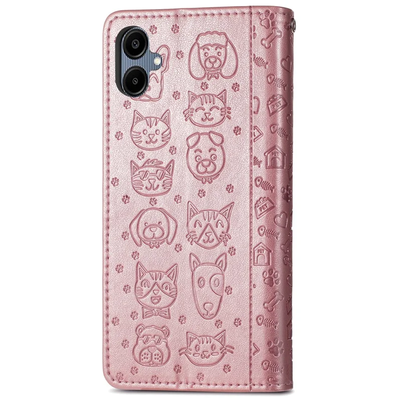 For Samsung Galaxy A06 4G Leather Wallet Case Flip Phone Cover with Cute Cat Dog Pattern - Rose Gold