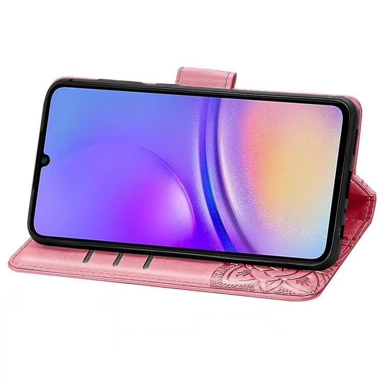 Para Samsung Galaxy A06 Case PU Leather Wallet Phone Cover Butterfly Pattern - Pink