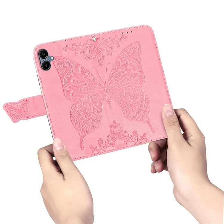 Para Samsung Galaxy A06 Case PU Leather Wallet Phone Cover Butterfly Pattern - Pink