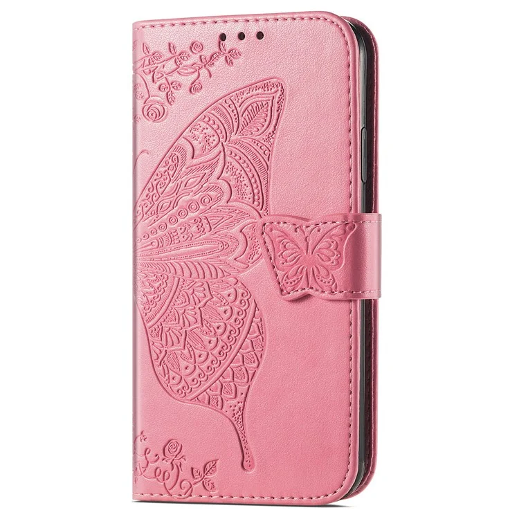 Para Samsung Galaxy A06 Case PU Leather Wallet Phone Cover Butterfly Pattern - Pink