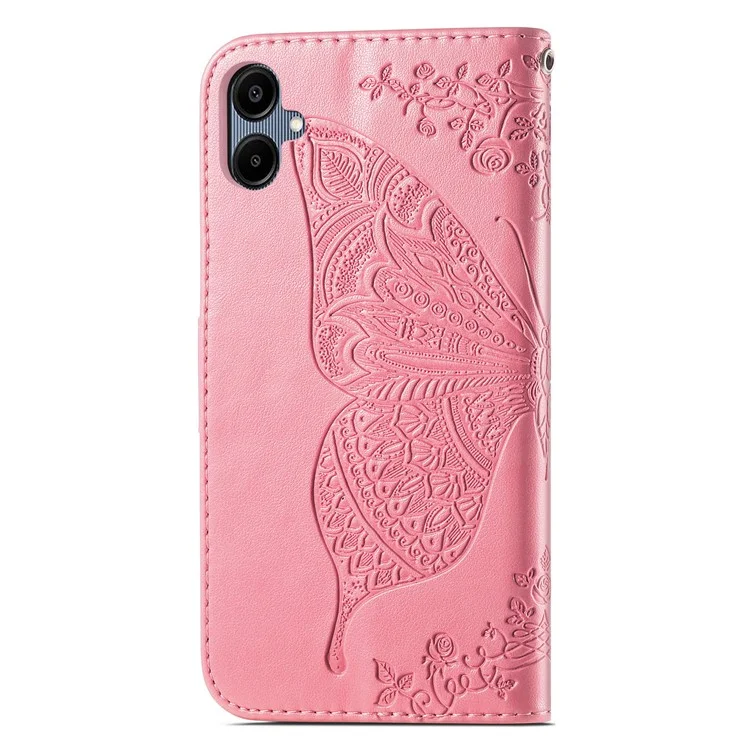 Para Samsung Galaxy A06 Case PU Leather Wallet Phone Cover Butterfly Pattern - Pink