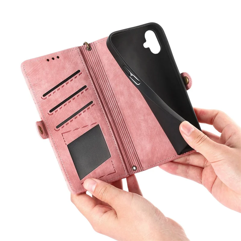 Per Samsung Galaxy A06 Case Zipper Wallet Geometry Lines Cover Del Telefono in Pelle - Rosa