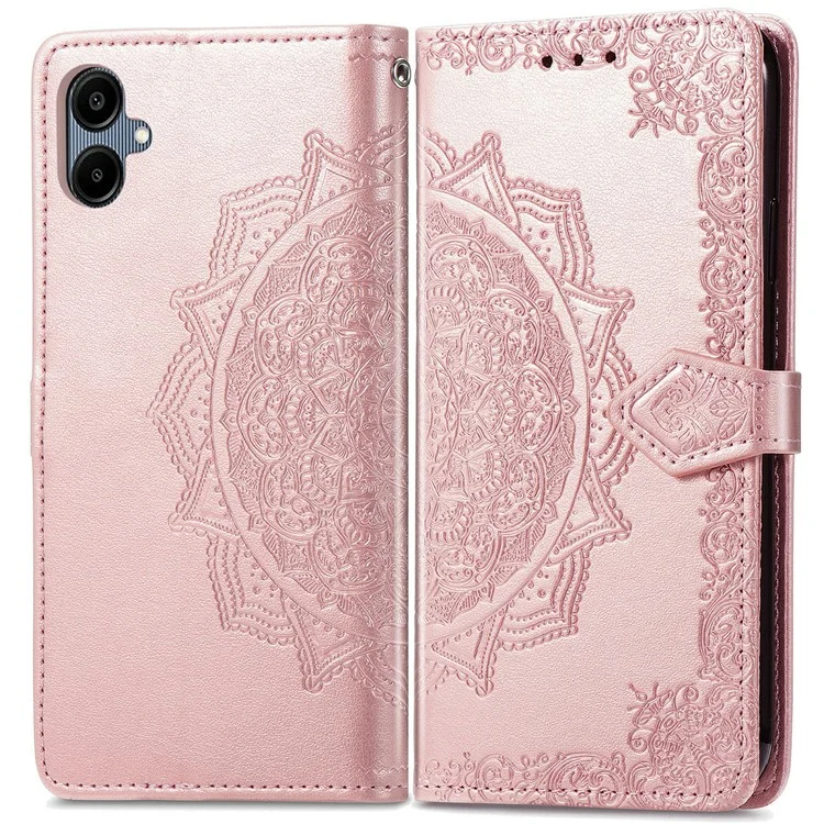 Pour étui Samsung Galaxy A06 Case Mandala Embossed Design Leather Wallet Phone Cover - Or rose
