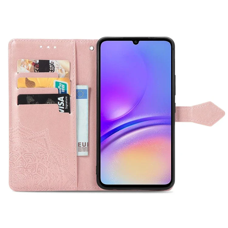 Pour étui Samsung Galaxy A06 Case Mandala Embossed Design Leather Wallet Phone Cover - Or rose