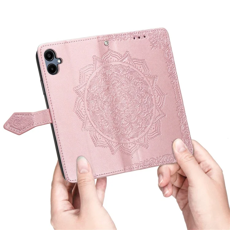 Pour étui Samsung Galaxy A06 Case Mandala Embossed Design Leather Wallet Phone Cover - Or rose