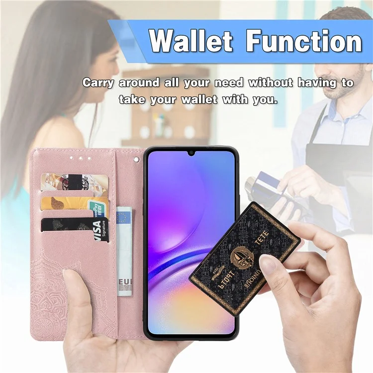 Pour étui Samsung Galaxy A06 Case Mandala Embossed Design Leather Wallet Phone Cover - Or rose