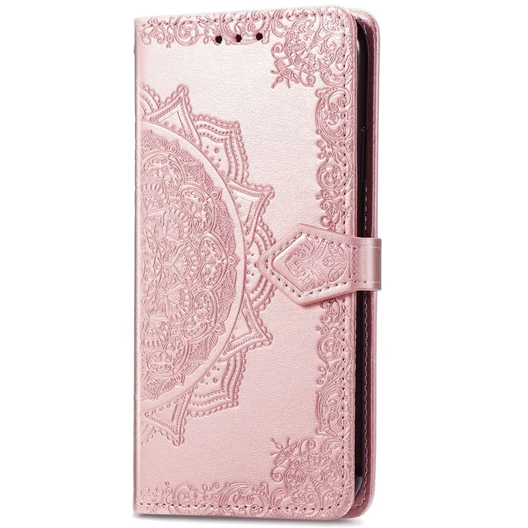 Pour étui Samsung Galaxy A06 Case Mandala Embossed Design Leather Wallet Phone Cover - Or rose