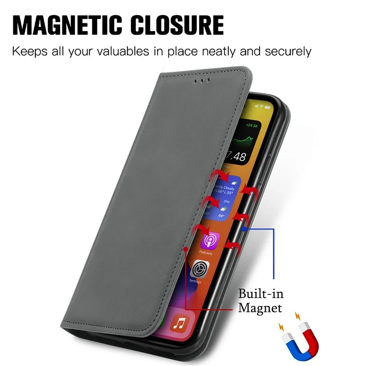 Für Samsung Galaxy A06 Case Skin Touch Feeling Leder Brieftasche Telefonabdeckung Magnetische Absorption - Grau