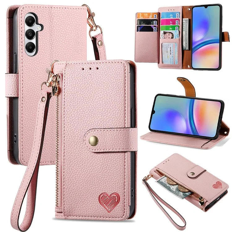 Für Samsung Galaxy A06 Case RFID Blockierende Reißverschluss -taschen -leder -brieftasche Telefonabdeckung - Rosa