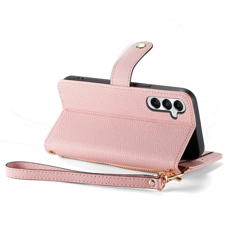 Für Samsung Galaxy A06 Case RFID Blockierende Reißverschluss -taschen -leder -brieftasche Telefonabdeckung - Rosa