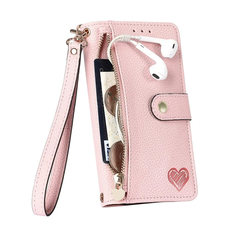 Für Samsung Galaxy A06 Case RFID Blockierende Reißverschluss -taschen -leder -brieftasche Telefonabdeckung - Rosa