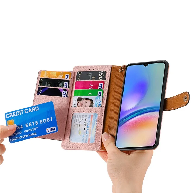 Für Samsung Galaxy A06 Case RFID Blockierende Reißverschluss -taschen -leder -brieftasche Telefonabdeckung - Rosa