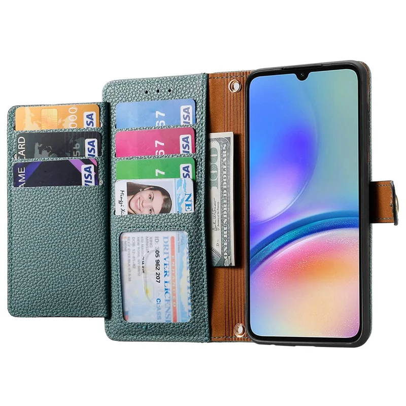 For Samsung Galaxy A06 4G Case RFID Blocking Zipper Pocket Leather Wallet Phone Cover - Green