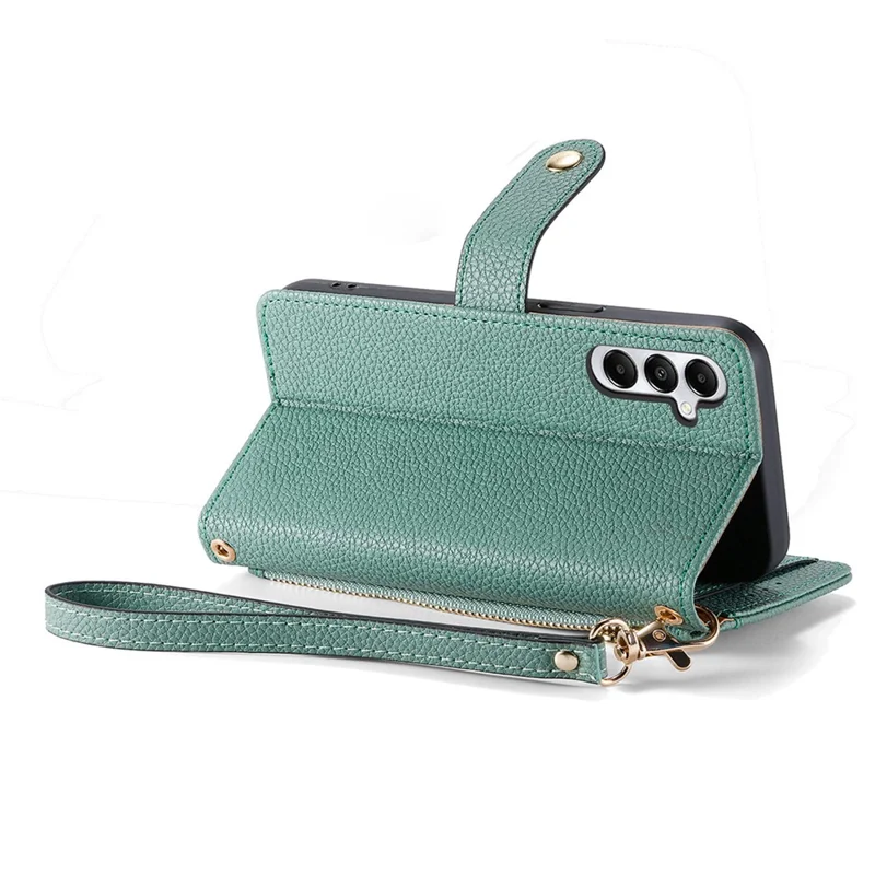 For Samsung Galaxy A06 4G Case RFID Blocking Zipper Pocket Leather Wallet Phone Cover - Green