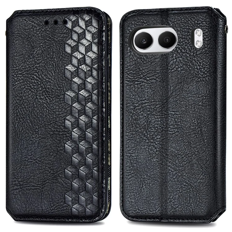 Per OnePlus Nord 4 Case Rhombus Imprint PU Leather Wallet Phone Cover - Nero
