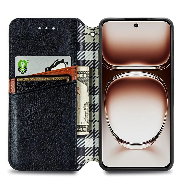 Per OnePlus Nord 4 Case Rhombus Imprint PU Leather Wallet Phone Cover - Nero