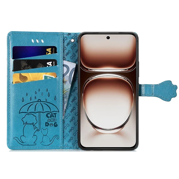 For OnePlus Nord 4 Leather Wallet Case Flip Phone Cover with Cute Cat Dog Pattern - Blue