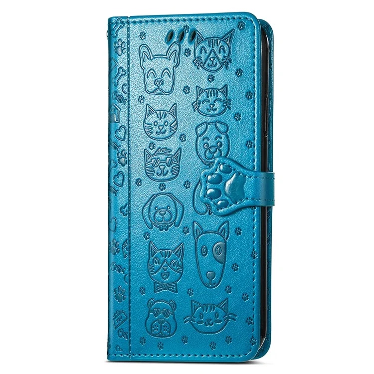 For OnePlus Nord 4 Leather Wallet Case Flip Phone Cover with Cute Cat Dog Pattern - Blue