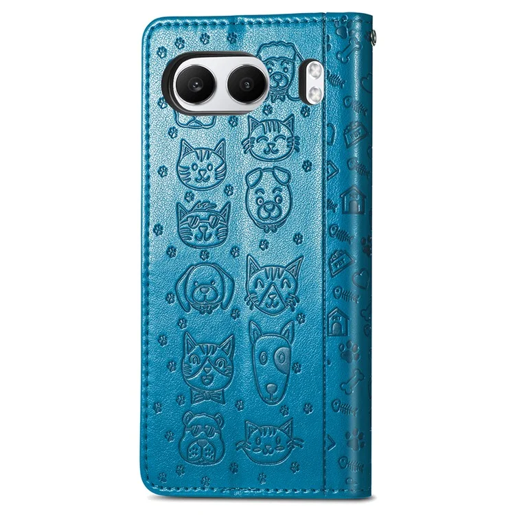 For OnePlus Nord 4 Leather Wallet Case Flip Phone Cover with Cute Cat Dog Pattern - Blue