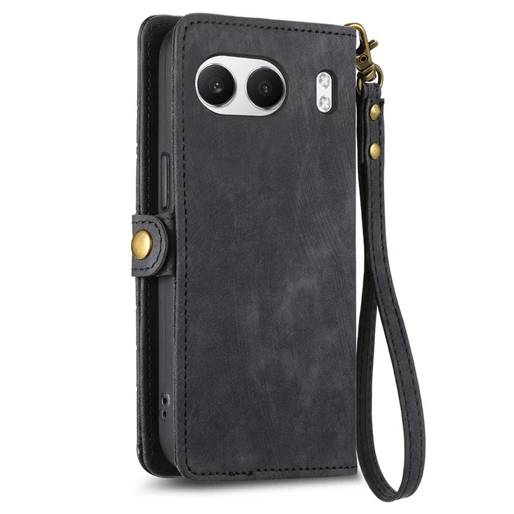 Для OnePlus Nord 4 Case Zipper Geometry Geometry Lines Leather Phone Cover - Черный