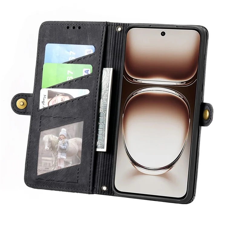 Для OnePlus Nord 4 Case Zipper Geometry Geometry Lines Leather Phone Cover - Черный