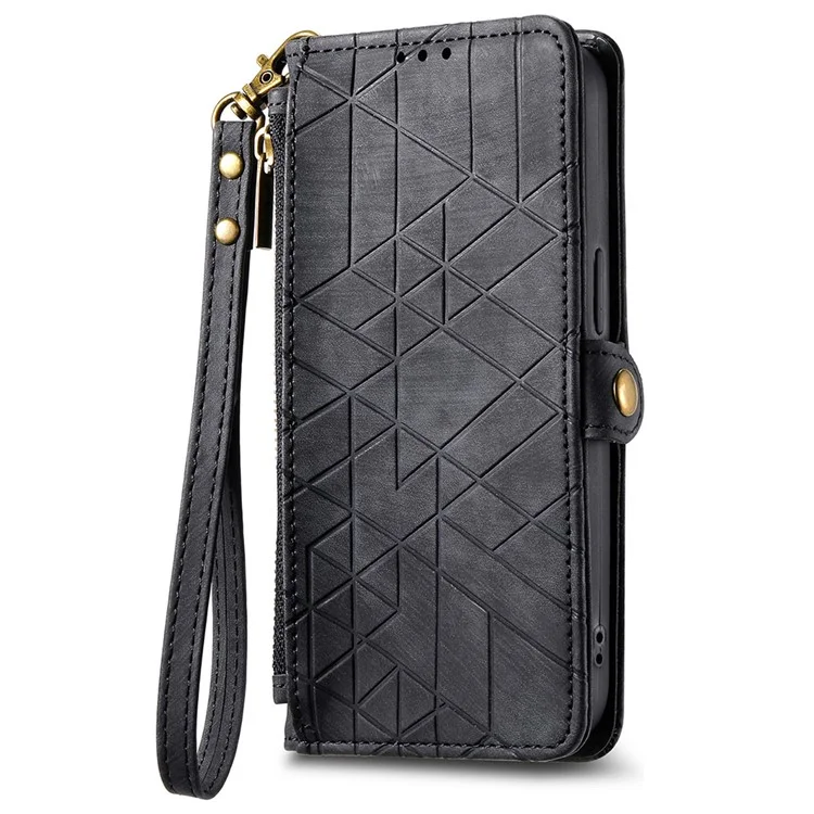 Для OnePlus Nord 4 Case Zipper Geometry Geometry Lines Leather Phone Cover - Черный