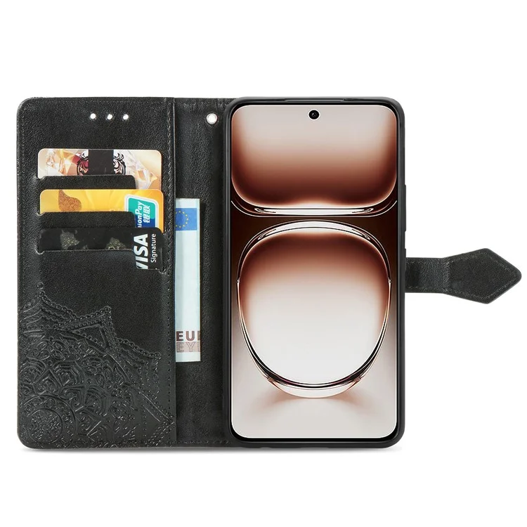 Per OnePlus Nord 4 Case Mandala Embossed Design Leather Wallet Phone Cover - Nero