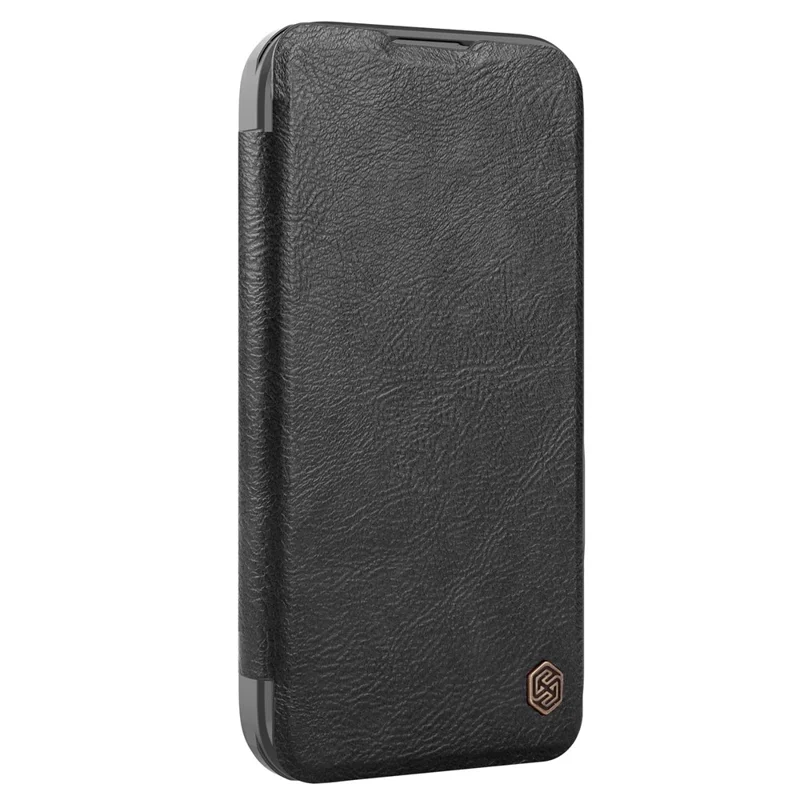 NILLKIN Qin Prop Series for iPhone 16 Leather Case Lens Kickstand Phone Cover - Black