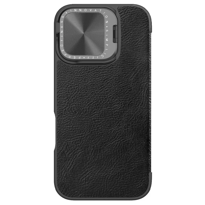 NILLKIN Qin Prop Series for iPhone 16 Leather Case Lens Kickstand Phone Cover - Black