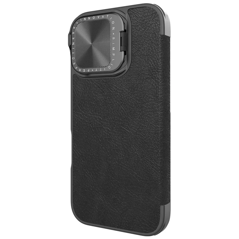 NILLKIN Qin Prop Series for iPhone 16 Leather Case Lens Kickstand Phone Cover - Black