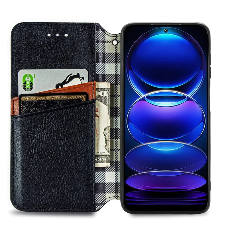 For HMD Pulse Pro PU Leather Case Rhombus Imprint Wallet Stand Phone Cover - Black