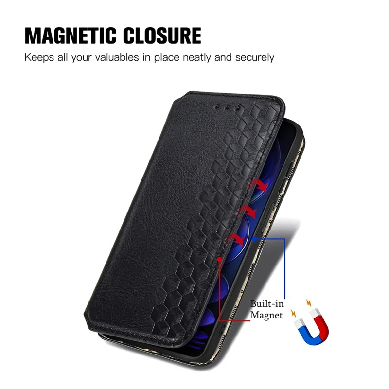 For HMD Pulse Pro PU Leather Case Rhombus Imprint Wallet Stand Phone Cover - Black