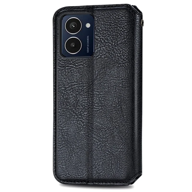 For HMD Pulse Pro PU Leather Case Rhombus Imprint Wallet Stand Phone Cover - Black