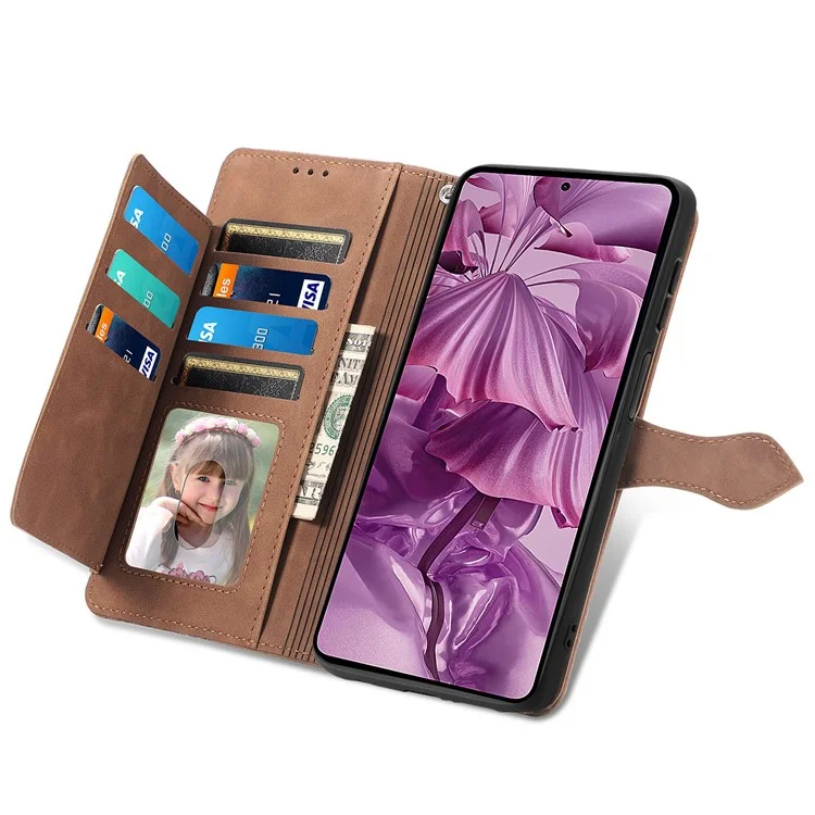 Für HMD Pulse Pro Case Reißverschluss Brieftasche PU Leder Blumenabdruck Telefonabdeckung - Braun