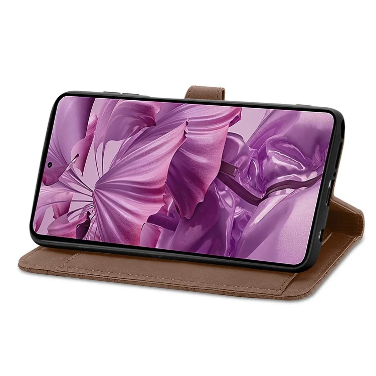 Für HMD Pulse Pro Case Reißverschluss Brieftasche PU Leder Blumenabdruck Telefonabdeckung - Braun