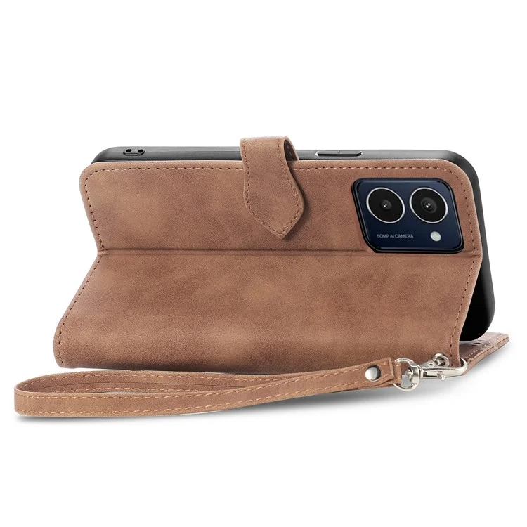 Für HMD Pulse Pro Case Reißverschluss Brieftasche PU Leder Blumenabdruck Telefonabdeckung - Braun