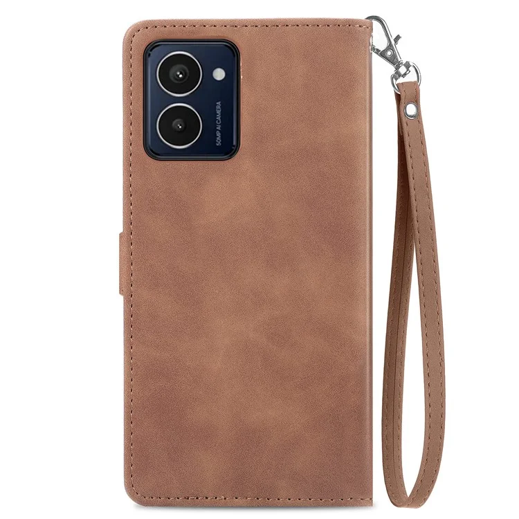 Für HMD Pulse Pro Case Reißverschluss Brieftasche PU Leder Blumenabdruck Telefonabdeckung - Braun