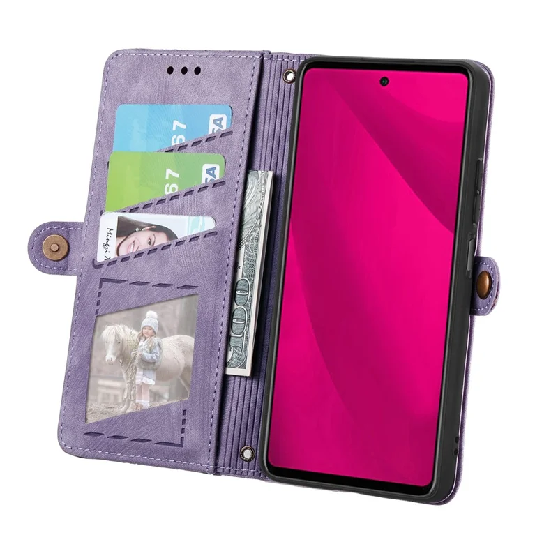 For HMD Pulse Pro Zipper Wallet Case Geometry Lines Leather Phone Cover with Strap - Light Purple
