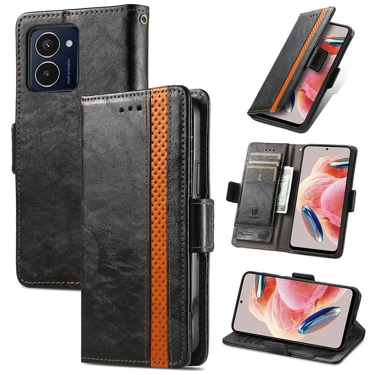 Caseneo 002 -serie Für HMD Pulse Pro Case Stand Wallet Spleißen PU Lederabdeckung - Schwarz