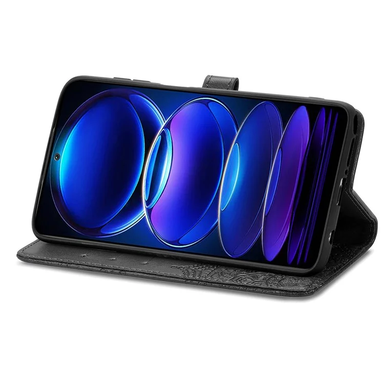 Funda para HMD Pulse Pro, diseño en relieve tipo mandala, cartera de piel - Negro