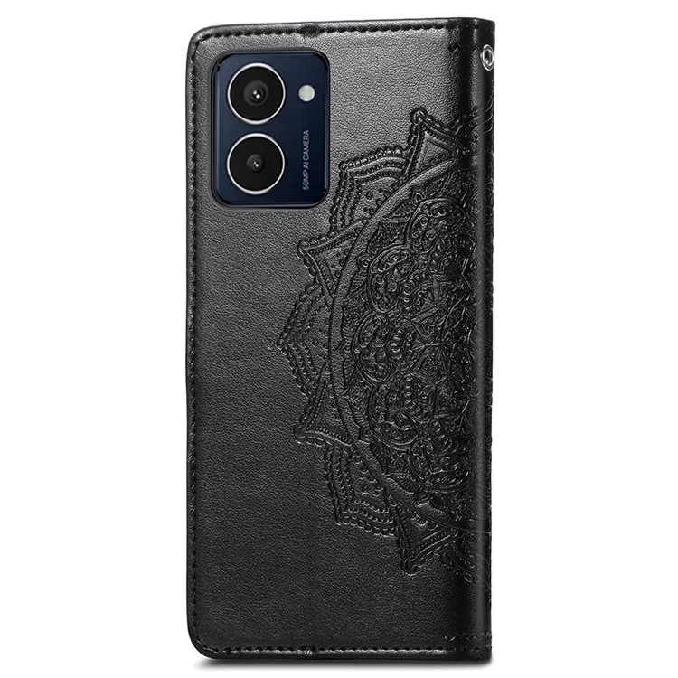 Funda para HMD Pulse Pro, diseño en relieve tipo mandala, cartera de piel - Negro