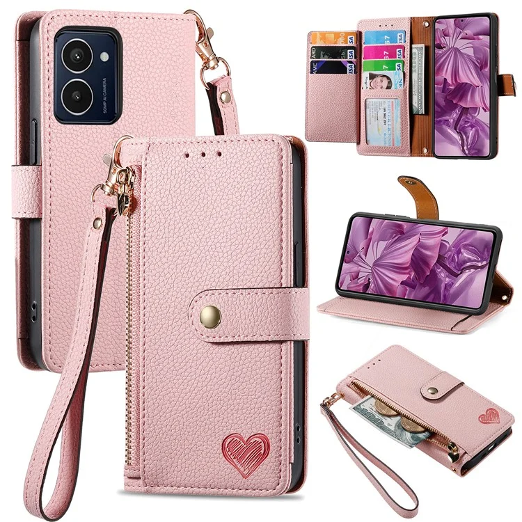 Für HMD Pulse Pro Case RFID Blockieren Sie Reißverschluss in Taschen -leder -brieftasche. - Rosa