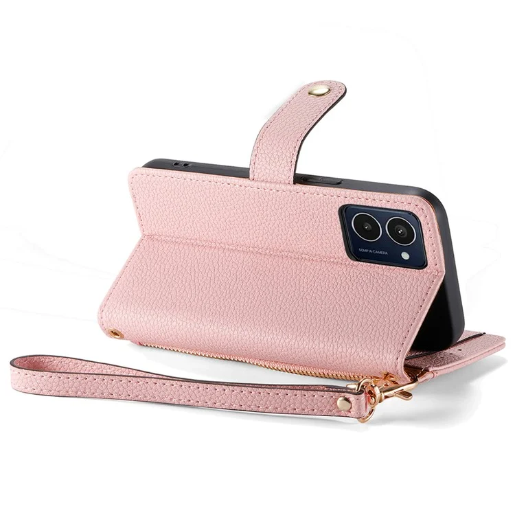 Für HMD Pulse Pro Case RFID Blockieren Sie Reißverschluss in Taschen -leder -brieftasche. - Rosa