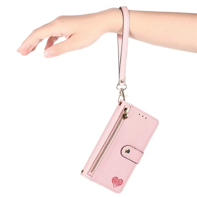 Für HMD Pulse Pro Case RFID Blockieren Sie Reißverschluss in Taschen -leder -brieftasche. - Rosa