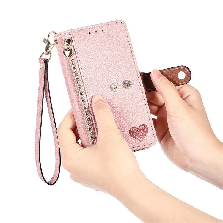 Für HMD Pulse Pro Case RFID Blockieren Sie Reißverschluss in Taschen -leder -brieftasche. - Rosa