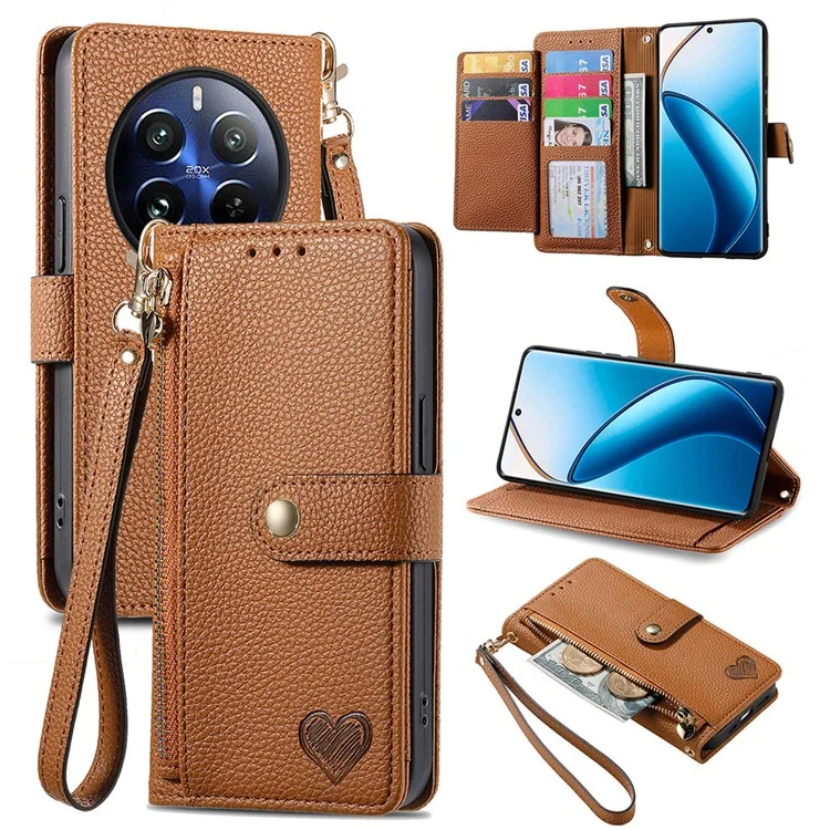 Для Realme 13 4G Case RFID Блокирующая на Молнии на Молнии - Коричневый