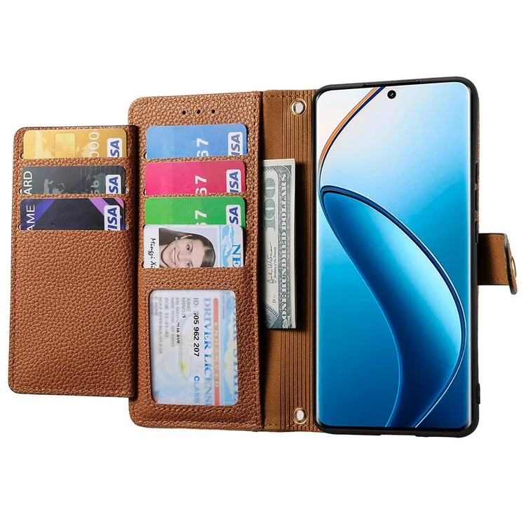 Для Realme 13 4G Case RFID Блокирующая на Молнии на Молнии - Коричневый