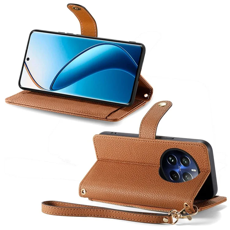 Для Realme 13 4G Case RFID Блокирующая на Молнии на Молнии - Коричневый